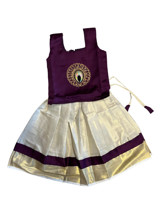 Southloom Kerala Tissue pavada and Blouse with Embroidery Work (Age 1)