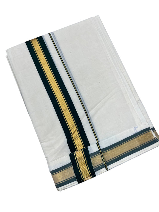 Southloom Kerala Cotton Velcro Double Mundu with Green Border (South Indian Kerala Dhoti) in 4 mtrs