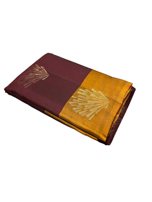 Southloom Pure Handloom Kanchipuram Silk Saree with Butta Work (Maroon & Yellow)