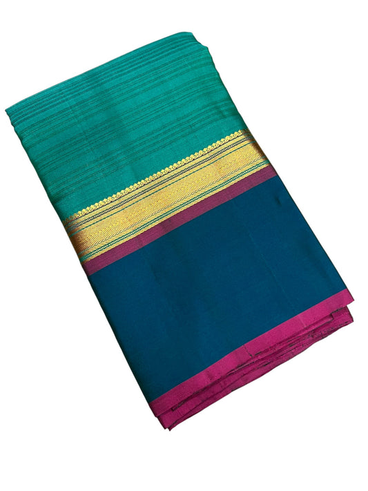 Southloom Pure Handloom Bridal Kanchipuram Silk Saree with Korvai Work (Green & Blue)