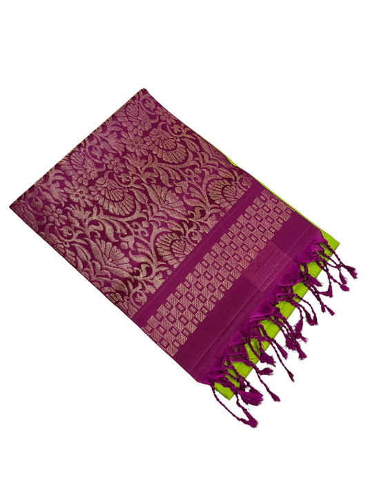Southloom Pure Handloom Kanchipuram Silk Saree with Butta Work (Purple & Green)