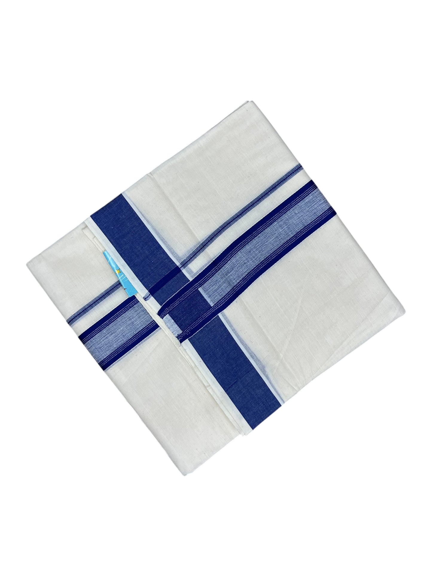 Southloom Kerala Pure Cotton Double Mundu with Blue Border (South Indian Kerala Dhoti)