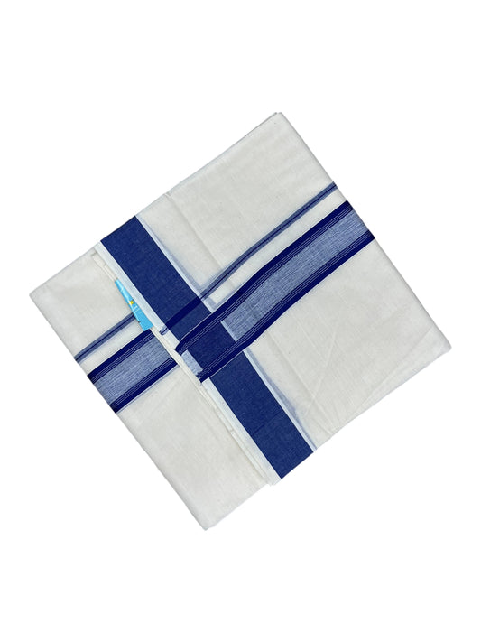 Southloom Kerala Pure Cotton Double Mundu with Blue Border (South Indian Kerala Dhoti)