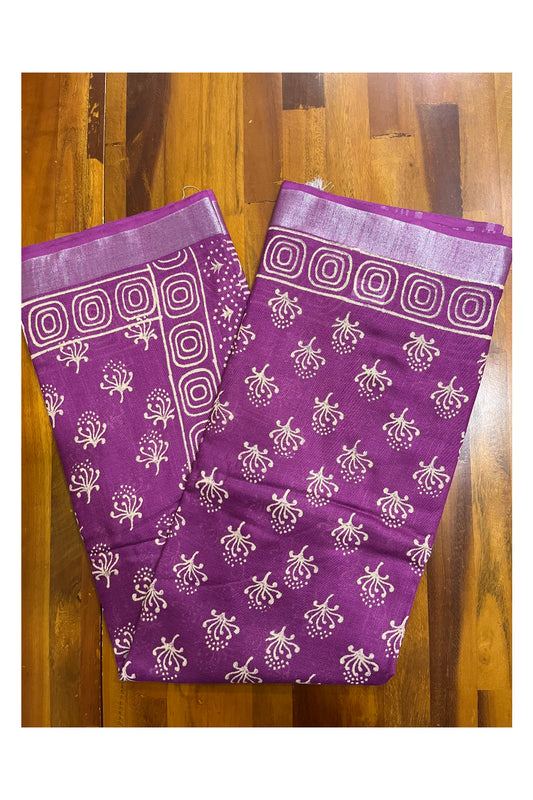Southloom Linen Violet Designer Saree with Floral Prints