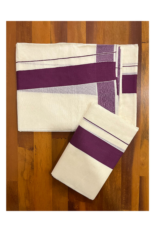 Kerala Cotton Mundum Neriyathum Single (Set Mundu) with Plain 2 inch Purple Kara 2.80 Mtrs