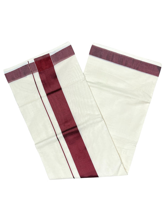 Southloom Kerala Pure Cotton Plain Kasavu Saree with Maroon Border