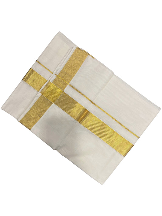 Southloom Premium Handloom Cotton Double Mundu with Gold Kasavu Border