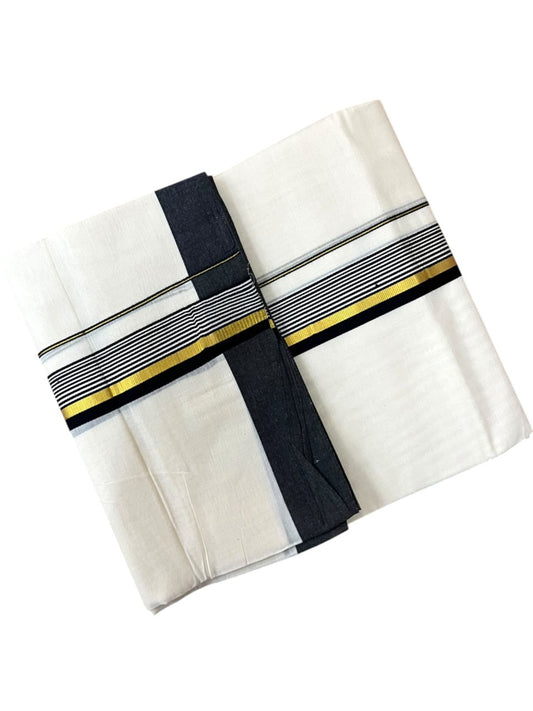 Southloom Balaramapuram Unakkupaavu Premium Handloom Cotton Double Mundu with Gold Kasavu and Black Border