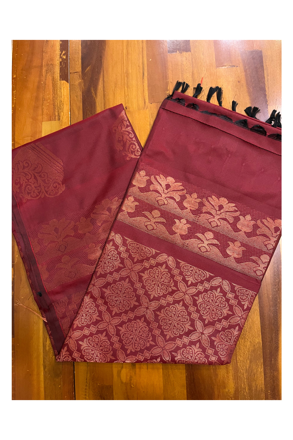 Southloom Soft Silk Maroon Designer Woven Saree with  Heavy Work on Pallu