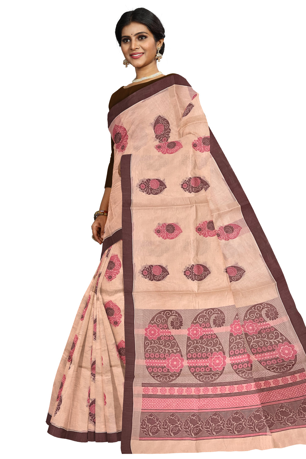 Southloom Brown Cotton Saree with Woven Designs