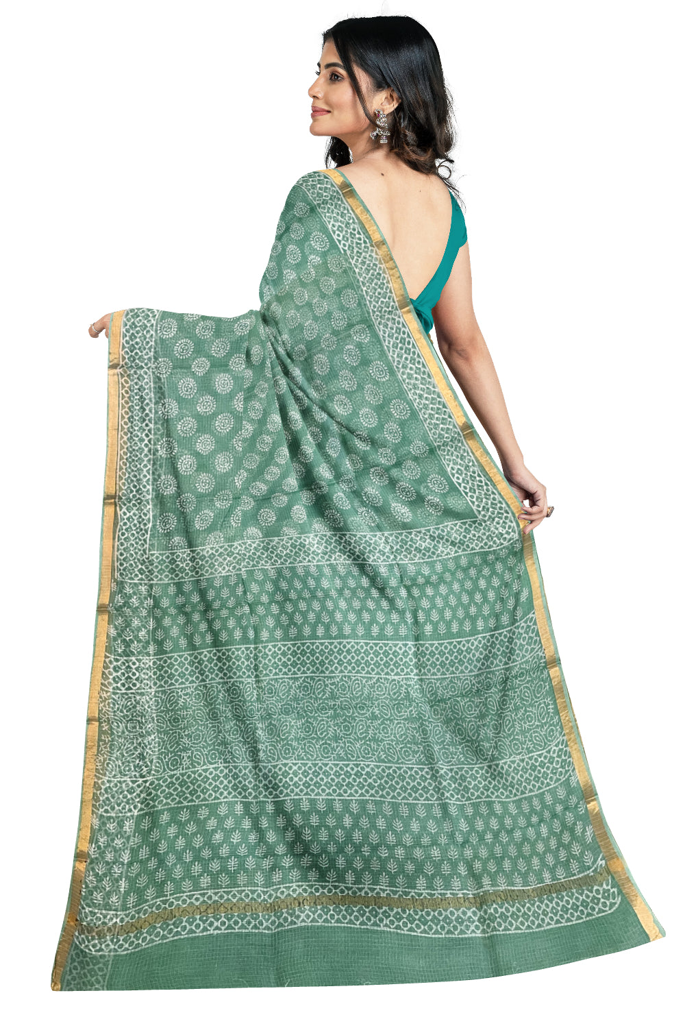 Southloom Kota Fabric Floral Printed Green Saree