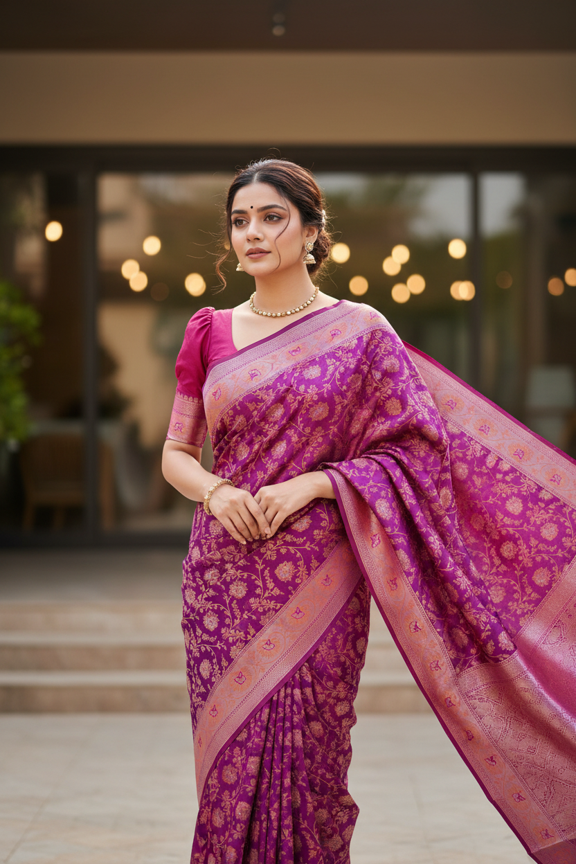 Southloom  Banarasi Silk Saree with Woven Work on Body and Borders