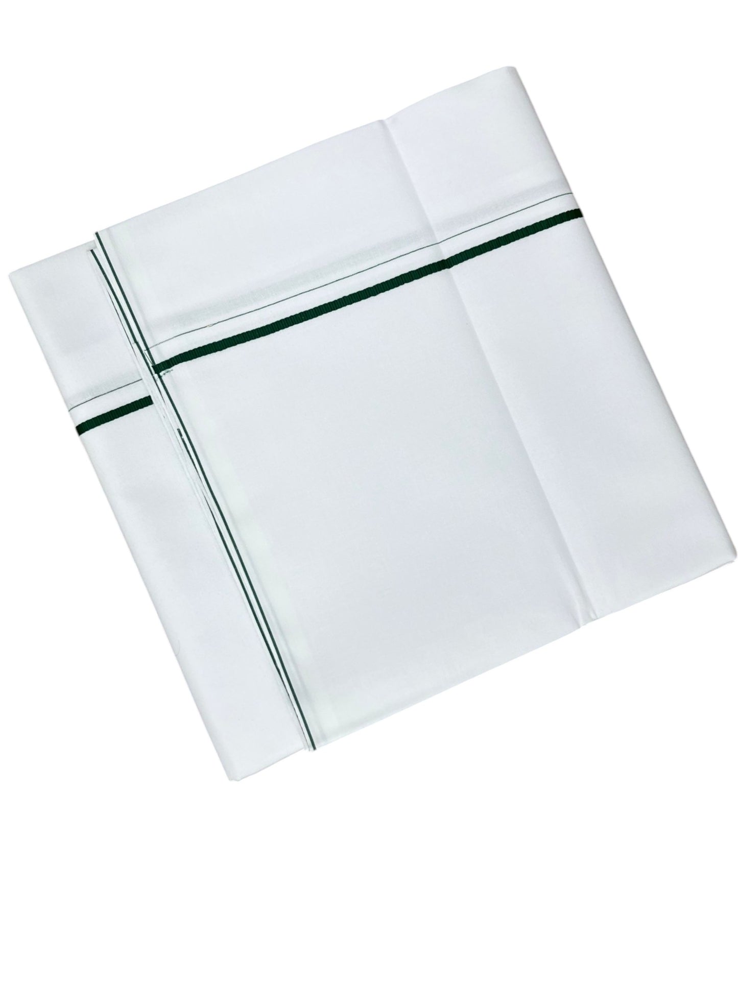 Southloom Pure White Cotton Single Mundu with Green Border (South Indian Kerala Dhoti)