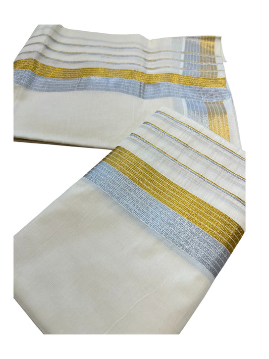Southloom Pure Cotton Mundum Neriyathum (Set Mundu) with Silver and Kasavu Line Border