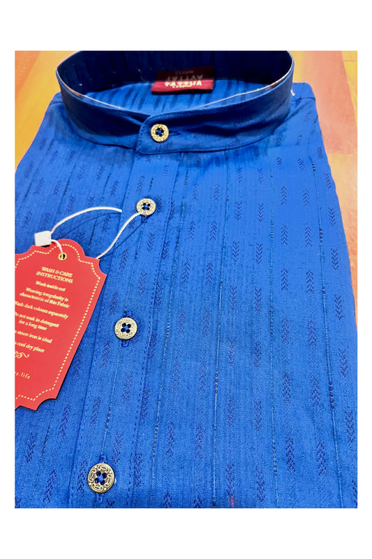 Southloom Blue Woven Works Semi Silk Short Kurta for Men