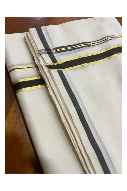 Southloom Premium Balaramapuram Unakkupaavu Handloom Mundu with Brown and Kasavu Puliyilakkara Border (South Indian Kerala Dhoti)