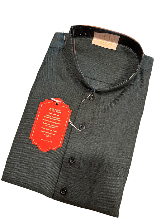 Southloom Green Woven Patterns Semi Silk Short Kurta for Men