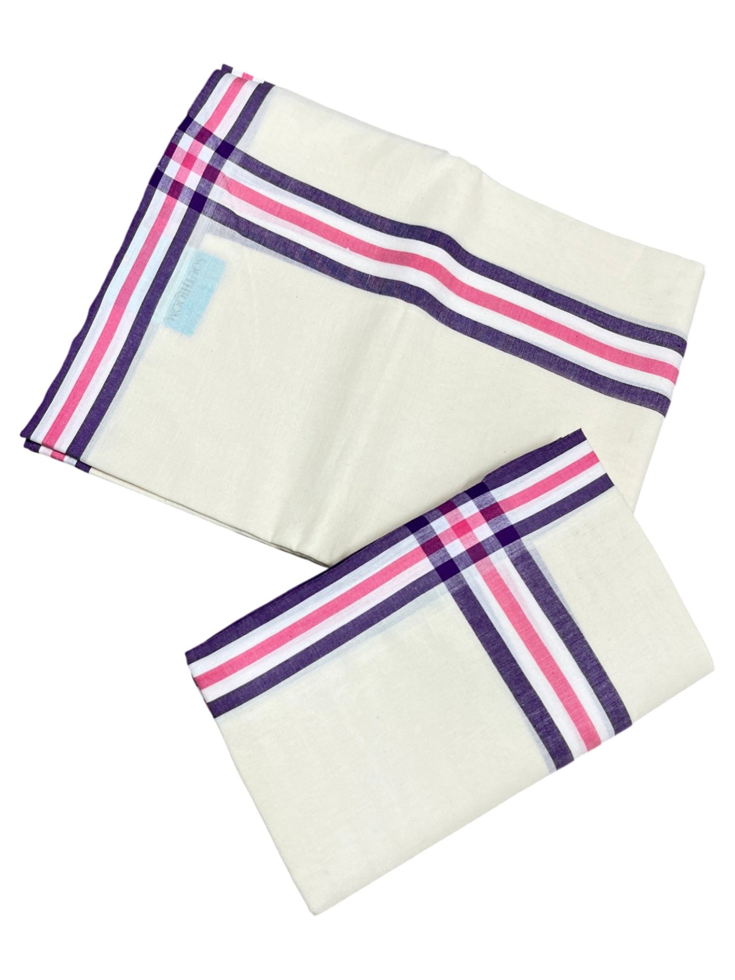 Southloom Pure Cotton Kerala Single Mulloth Set Mundu (Mundum Neriyathum) Violet And Pink Border in 2.80 mtrs SL243