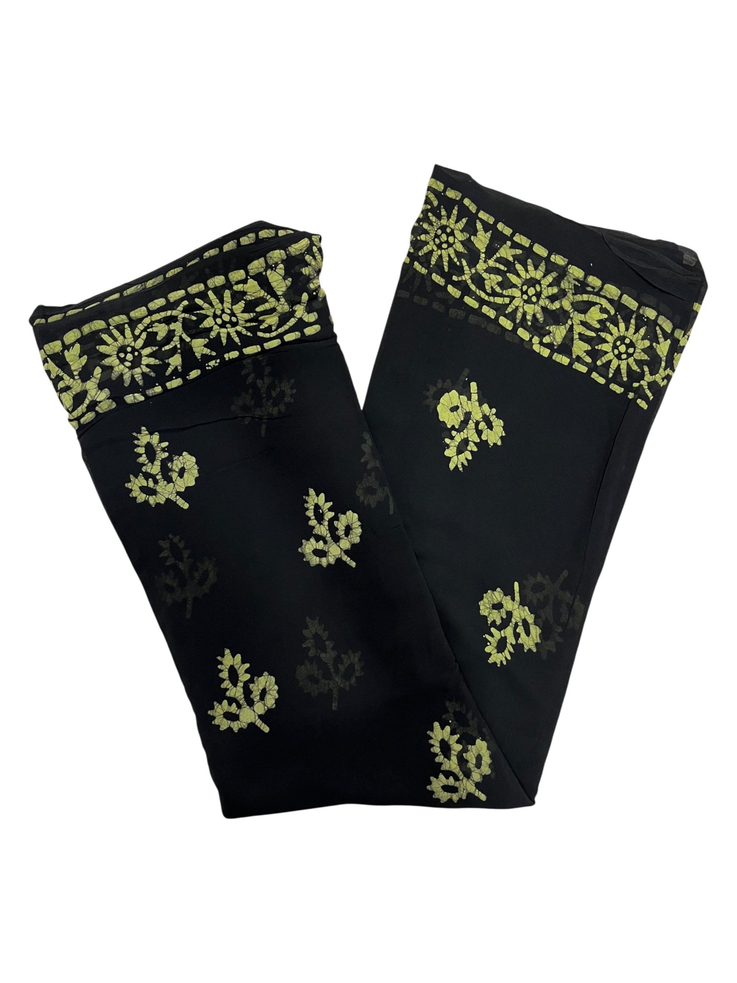 Southloom Georgette Saree with Floral Works Across Body in Black and Green