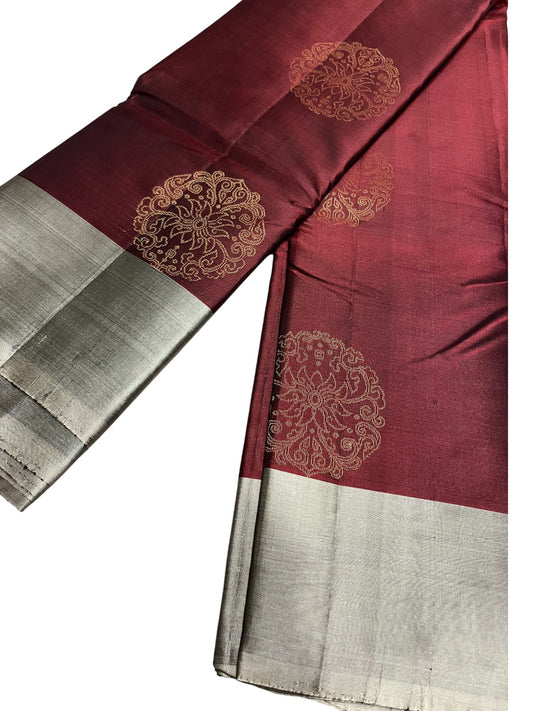 Southloom Pure Handloom Kanchipuram Silk Saree with Butta Work(Maroon & Grey)