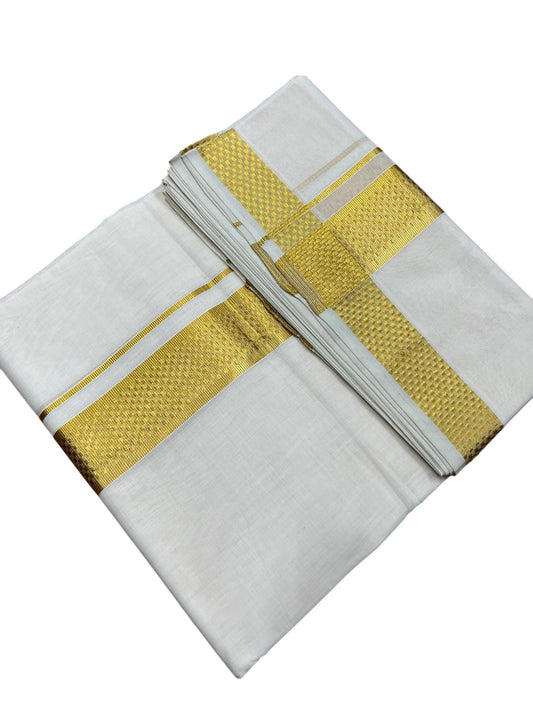 Southloom Premium Handloom Cotton Double Mundu with Gold Paa Neythu Border