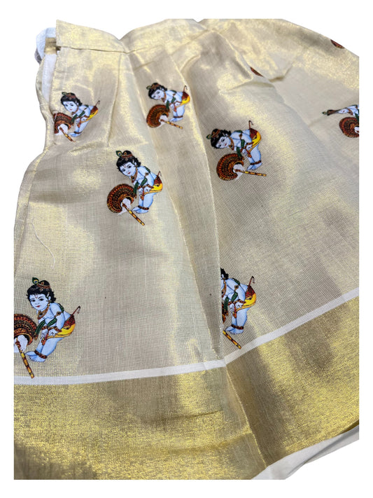 Southloom Kerala Tissue Kasavu Pavada Blouse with Embroidery Work for Kids