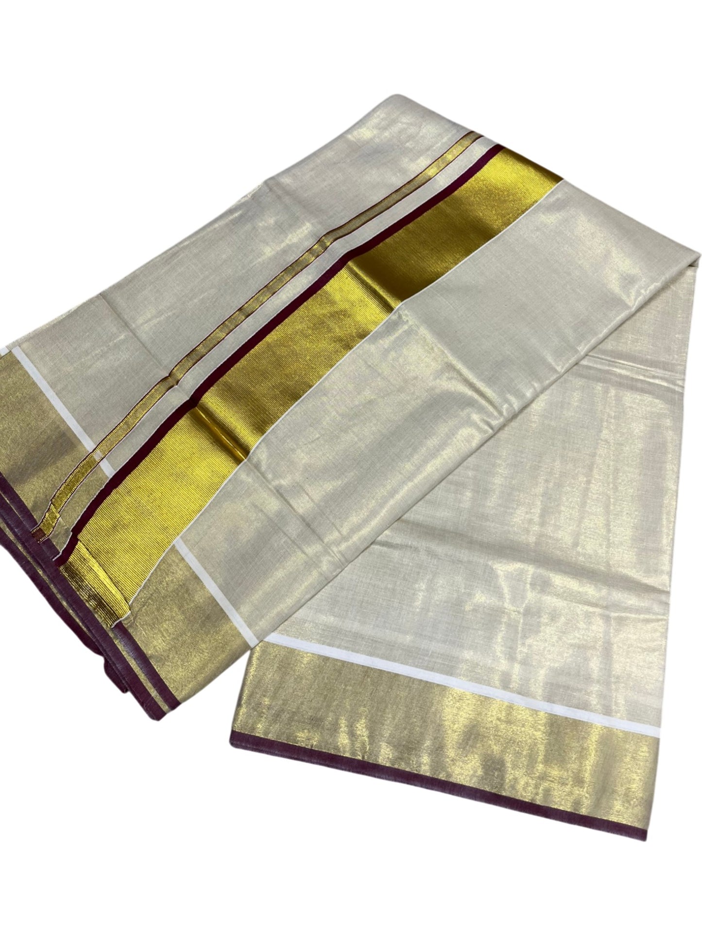 Southloom Kerala Tissue Kasavu Plain Saree With Maroon Border