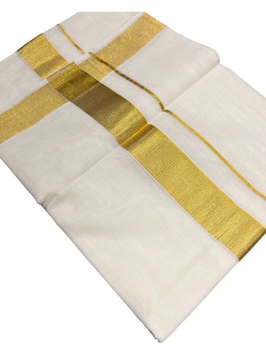 Southloom Premium Handloom Cotton Double Mundu with Gold Kasavu Border