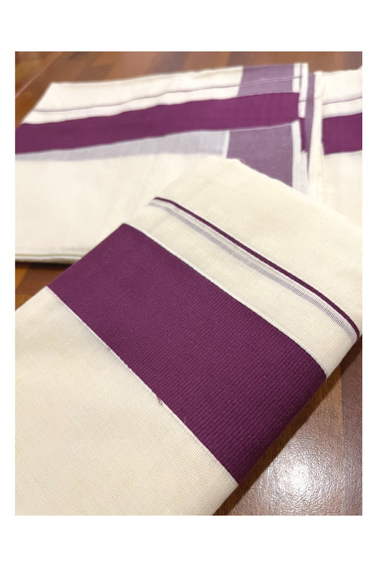 Kerala Cotton Mundum Neriyathum Single (Set Mundu) with Plain 2 inch Purple Kara 2.80 Mtrs