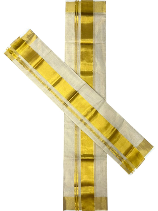 Southloom Premium Tissue Handloom Set Mundu with Chuttikara Kasavu And 4Inch Golden Border (2.80 Mtr) SL617