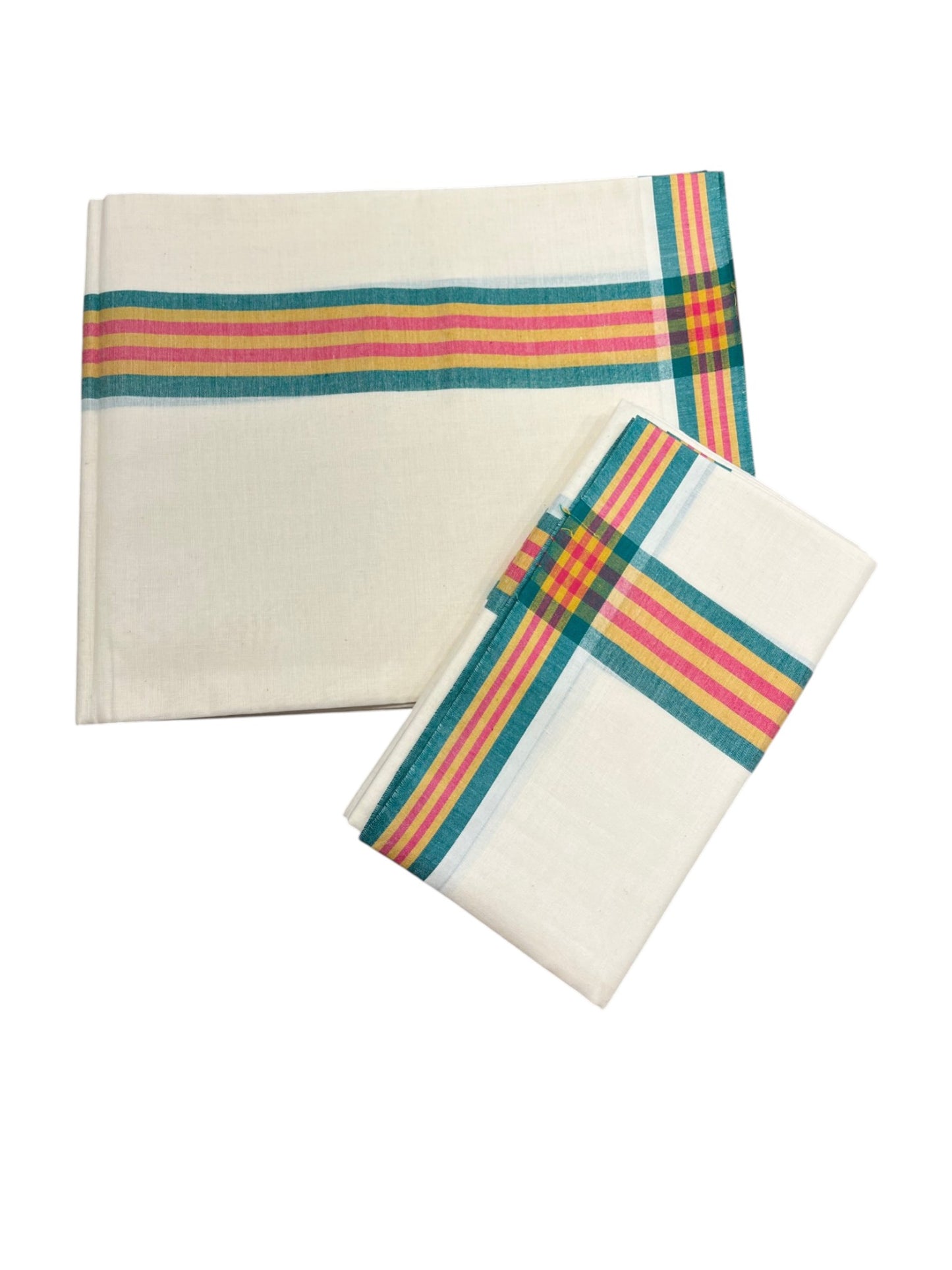 Southloom Pure Cotton Kerala Single Mulloth Set Mundu (Mundum Neriyathum)  Green &Yellow Border