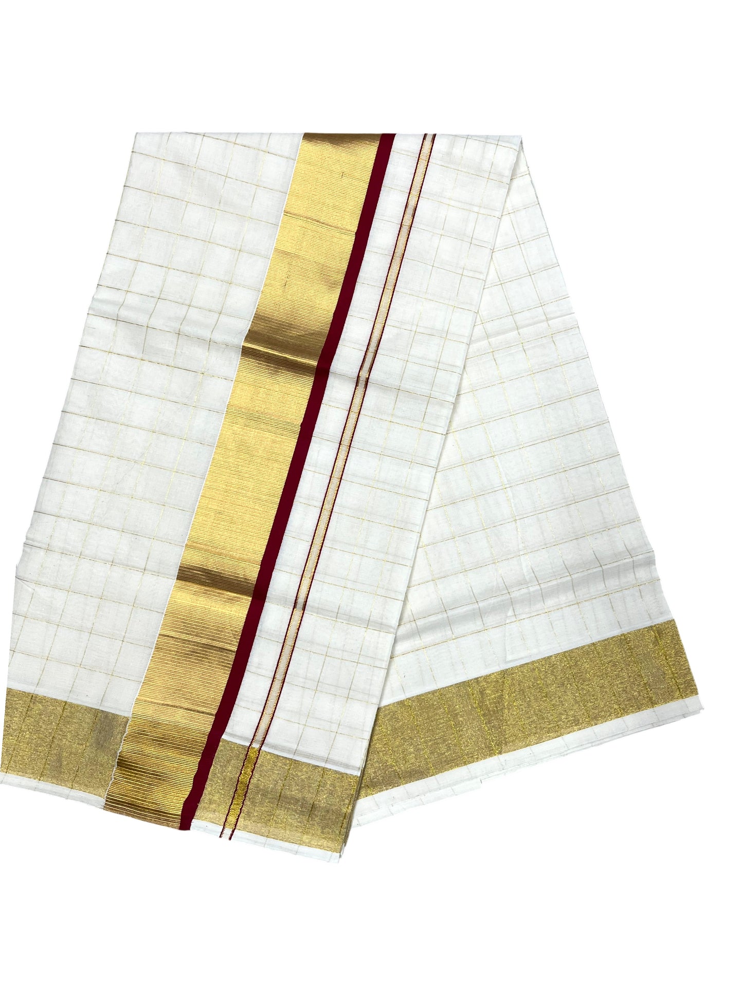 Southloom Pure Cotton  Kerala  Kasavu Woven Check Saree with Maroon Border