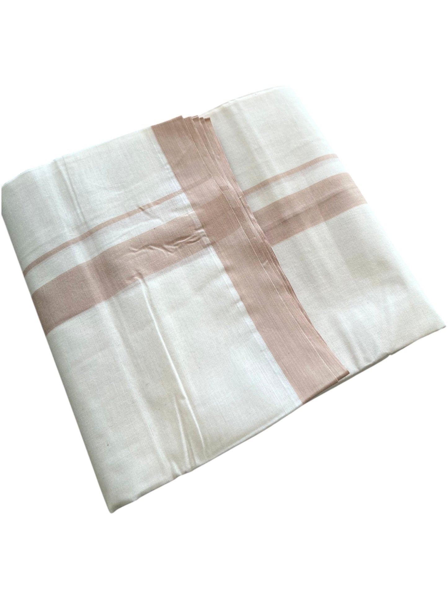 Southloom Kerala Pure Cotton Double Mundu with Beige Border (South Indian Kerala Dhoti)