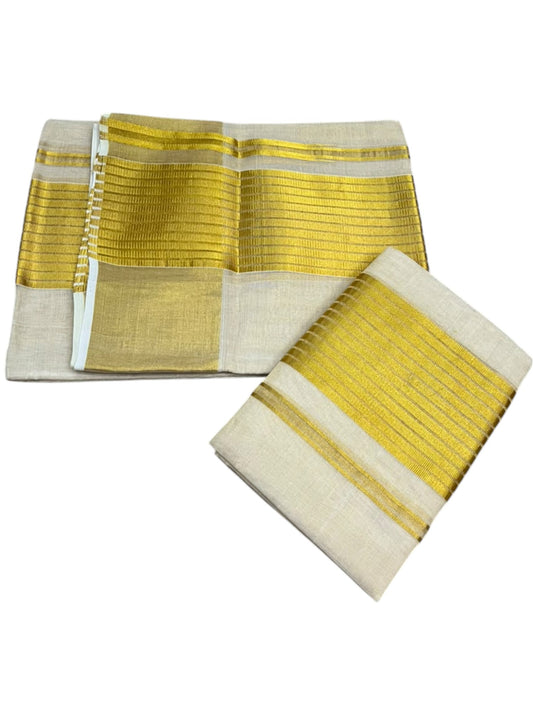 Southloom Premium Tissue Handloom Set Mundu with Chuttikara Design And Lines Kasavu Border  (2.80 Mtr) SL632