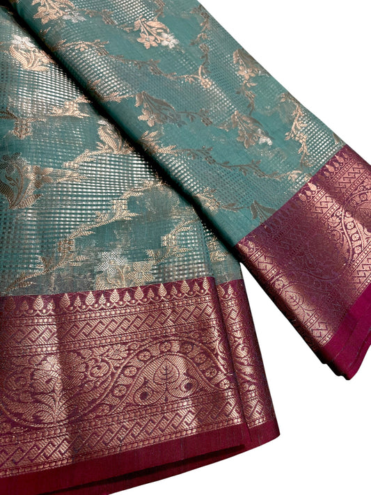 Southloom Tissue Banarasi Silk Saree with Woven Work on Body and Borders (Blue)