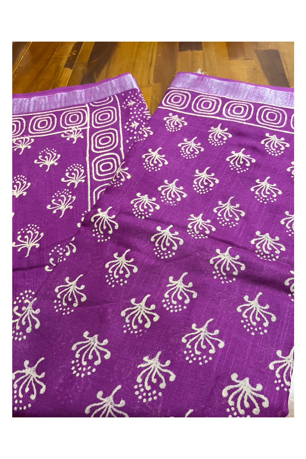 Southloom Linen Violet Designer Saree with Floral Prints