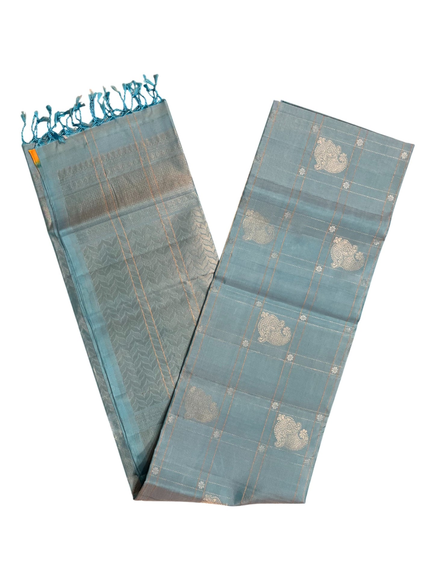 Southloom Pure Handloom Bridal Kanchipuram Silk Saree with Korvai Work (Blue)
