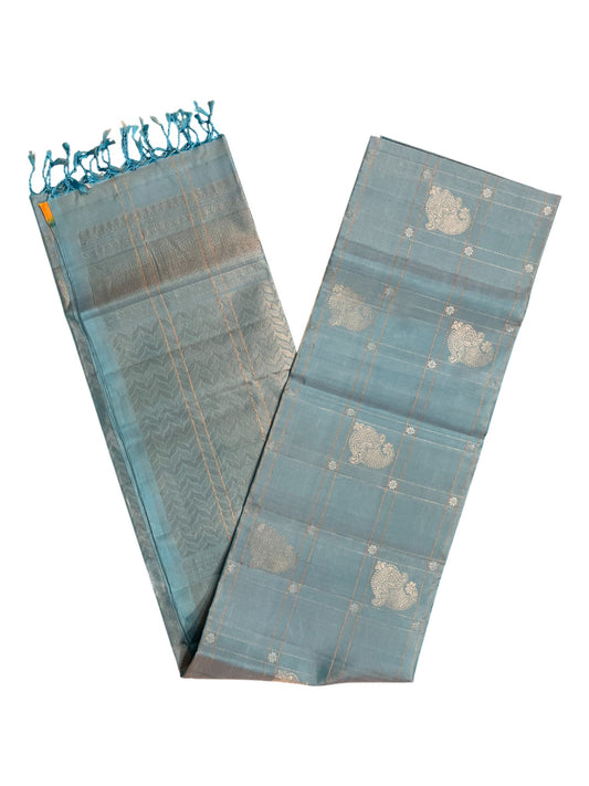Southloom Pure Handloom Bridal Kanchipuram Silk Saree with Korvai Work (Blue)