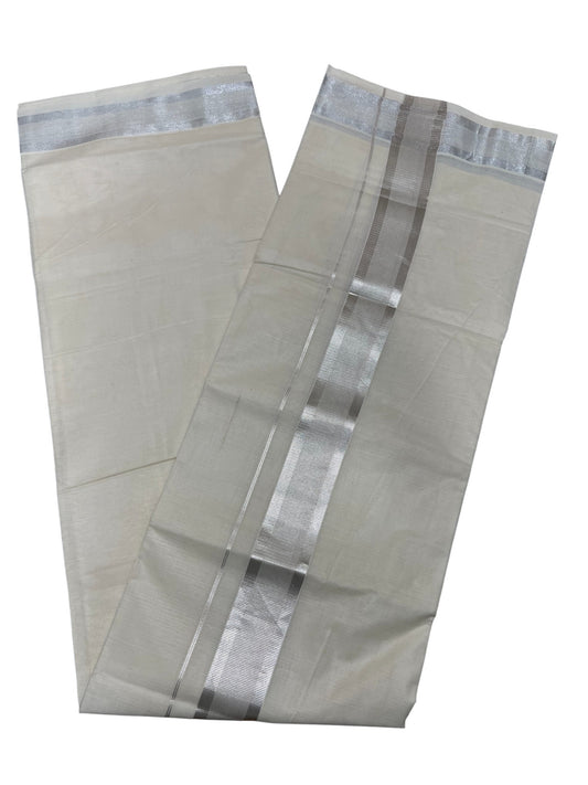 Southloom Kerala Cotton Double Mundu with Silver Border  (South Indian Dhoti)