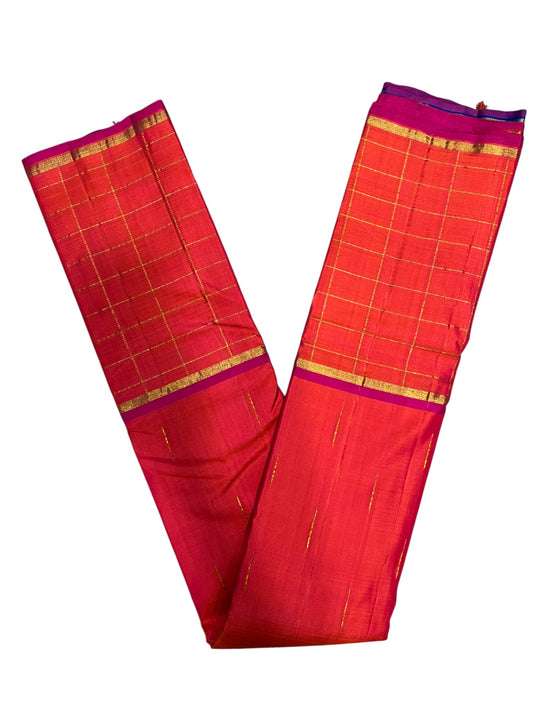 Southloom Premium Bridal Handloom Kanchipuram Silk Saree (Orange& Blue )