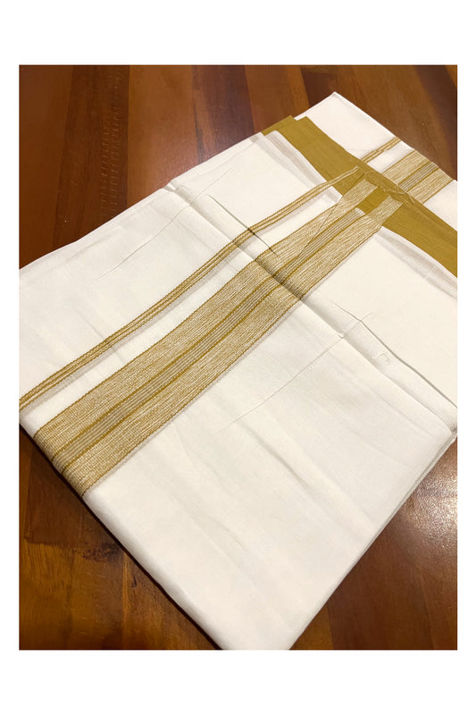 Pure White Cotton Double Mundu with Yellow Border (South Indian Kerala Dhoti)