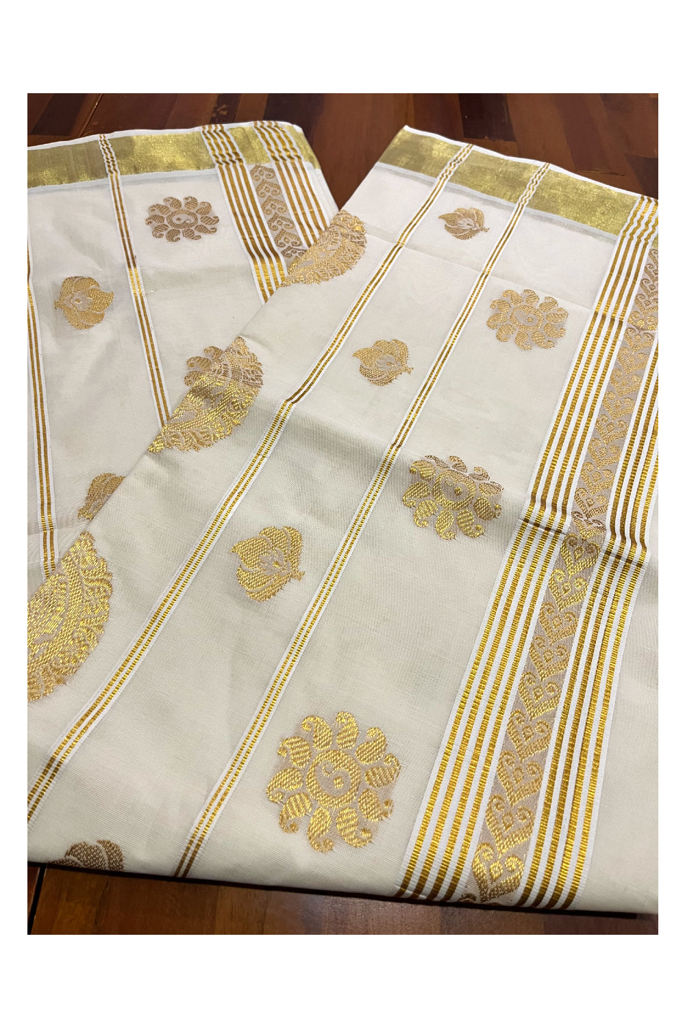 Kerala Kasavu Heavy Woven Design Cotton Saree