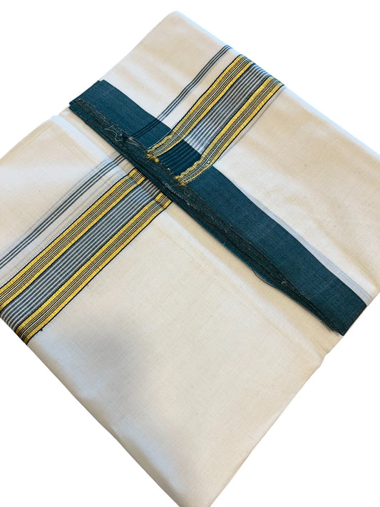 Southloom Premium Handloom Cotton Double Mundu with Gold and Green Border