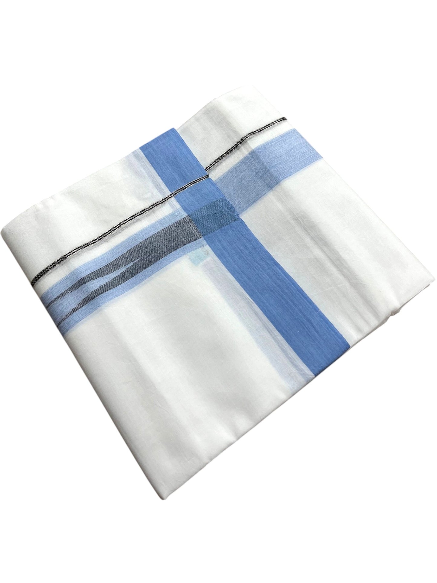 Southloom Pure White Cotton Mundu with Blue Border (South Indian Kerala Dhoti)