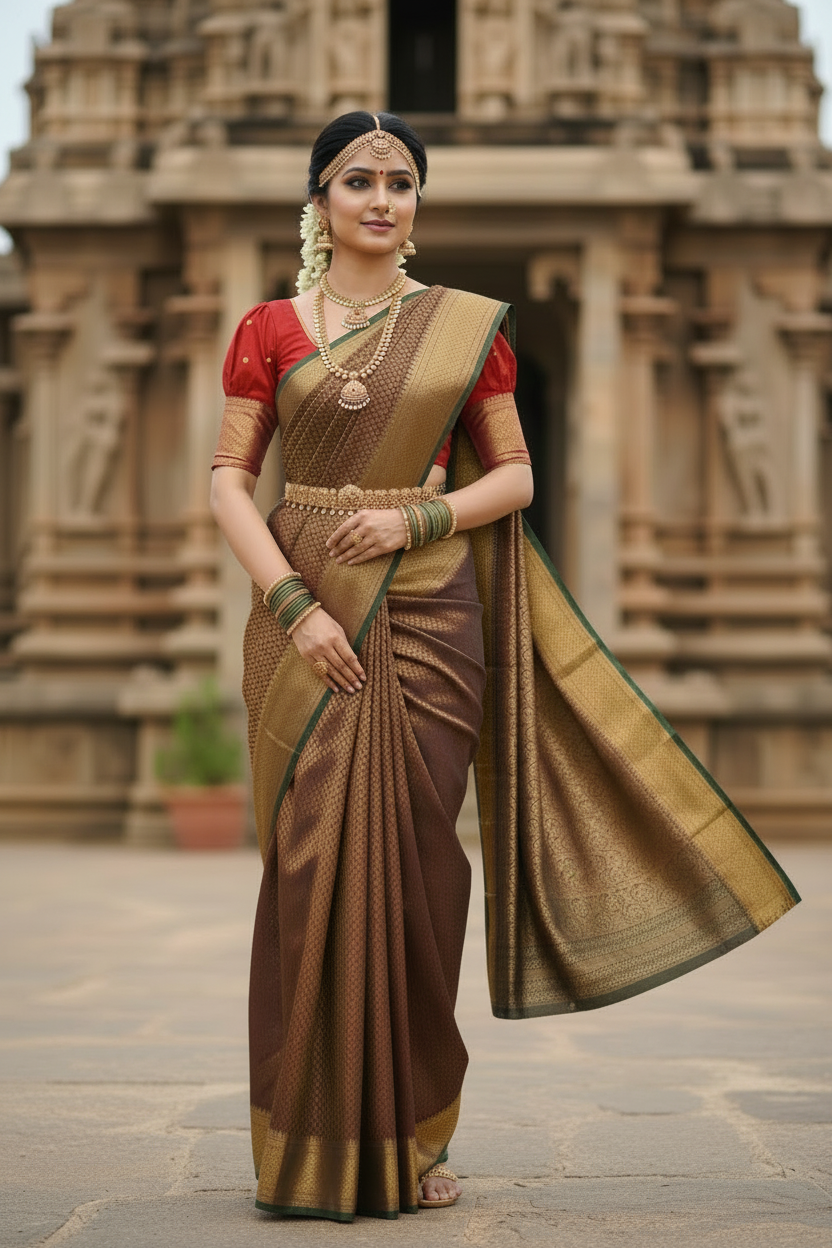Southloom Premium Semi Silk Zari Work Brocade Saree in Bridal Green with Matching Pallu