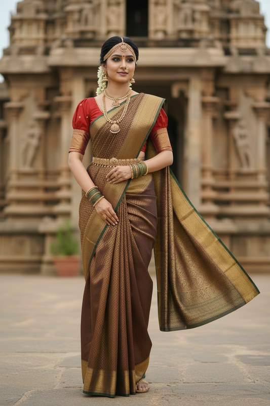 Southloom Premium Semi Silk Zari Work Brocade Saree in Bridal Green with Matching Pallu
