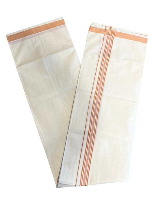Southloom Pure Cotton  Double Mundu With White Lines &Beige Border (South Indian Kerala Dhoti)