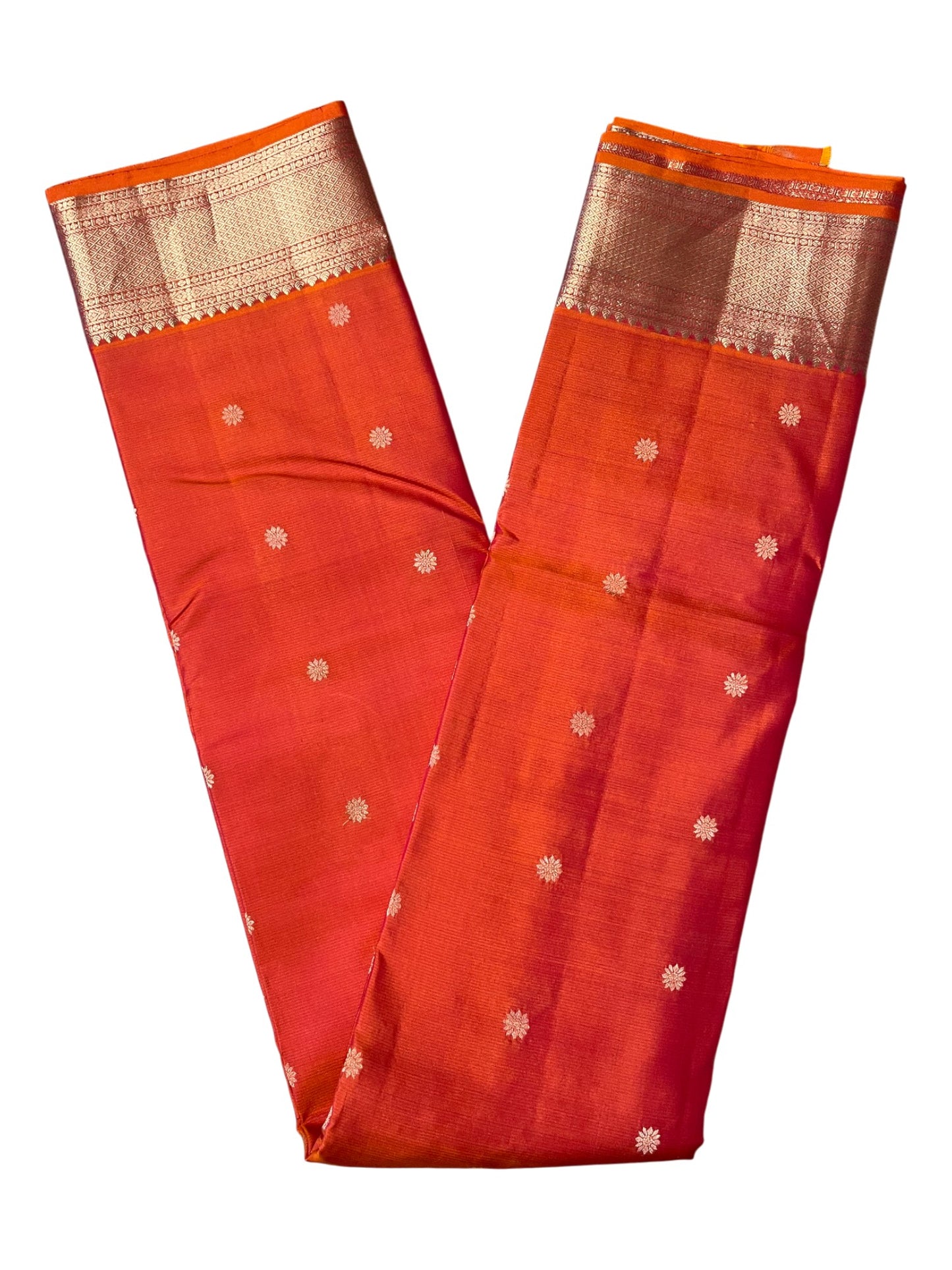 Southloom Pure Handloom Bridal Kanchipuram Silk Saree with Korvai Work (Orange)