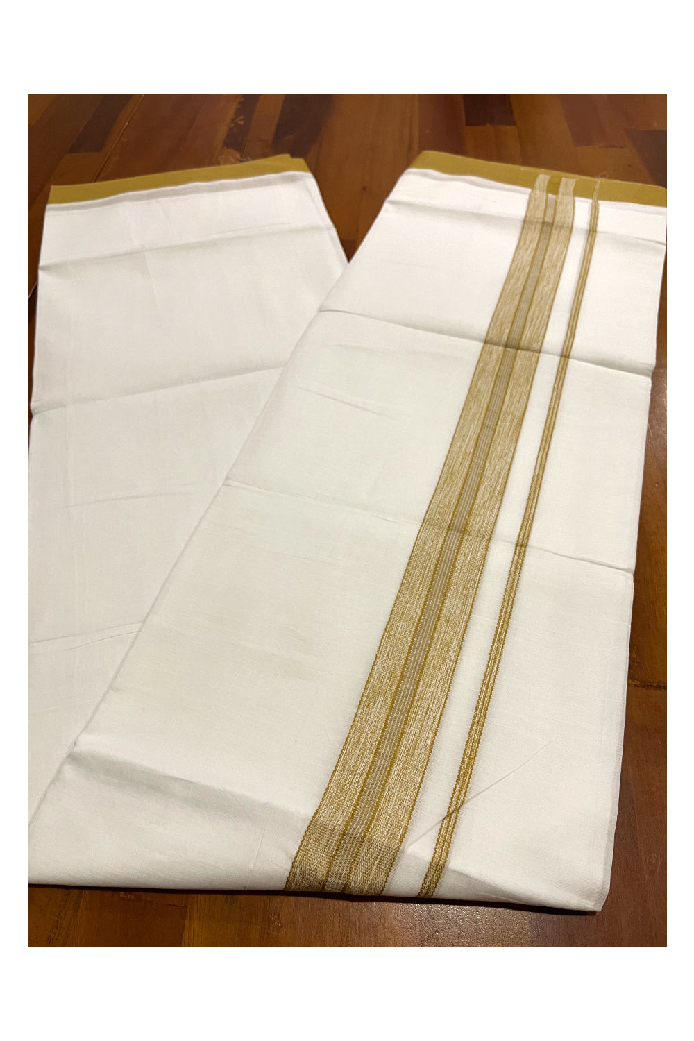 Pure White Cotton Double Mundu with Yellow Border (South Indian Kerala Dhoti)