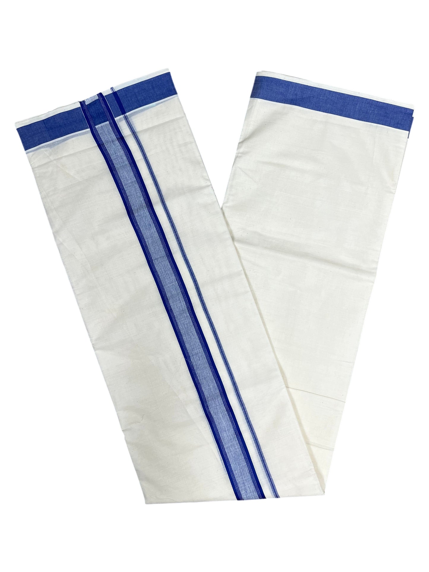 Southloom Kerala Pure Cotton Double Mundu with Blue Border (South Indian Kerala Dhoti)
